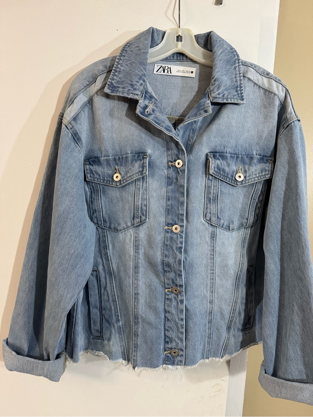 Zara Light Blue Distressed Denim Jacket